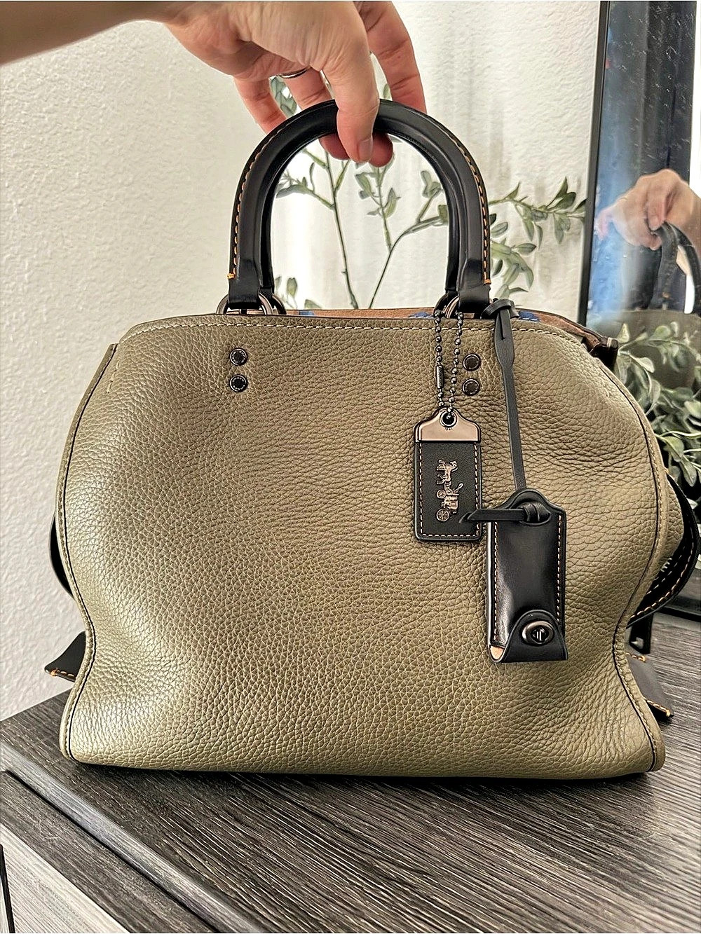 Coach Rogue 25 Olive Green Pebble Leather Satchel & Black Leather Satchel